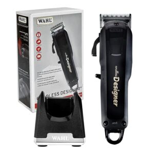 wahl professional – cordless designer clipper #8591-90 minute run time – includes weighted cordless clipper charging stand #3801 – for professional barbers and stylists