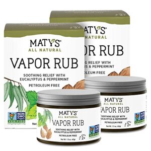 matys vapor rub for adults and kids ages 2+, natural chest rub, petroleum free, made with coconut oil, peppermint, tea tree & eucalyptus, 1.5 oz – 2 pack