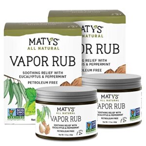 Matys Vapor Rub for Adults and Kids Ages 2+, Natural Chest Rub, Petroleum Free, Made with Coconut Oil, Peppermint, Tea Tree & Eucalyptus, 1.5 oz – 2 Pack