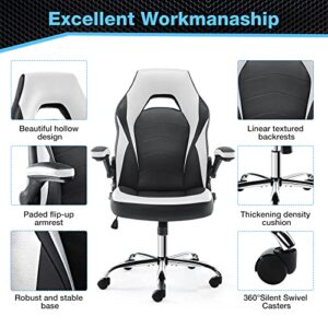Gaming Chair - Office Chair Mid Back Computer Chair Desk Chair with Flip-up Armrest and Height Adjustable Splicing PU Leather Swivel Home Office Desk Chair with Lumbar Support for Adults
