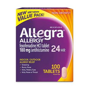 allegra 24hr adult non-drowsy antihistamine tablets, 100-count, 24-hour allergy relief, 180 mg