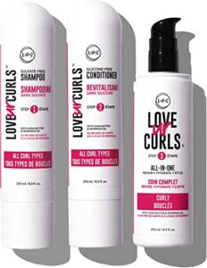 lus brands love ur curls for curly hair, 3-step system – shampoo and conditioner set with all-in-one styler – lus curls hair products – no crunch, nonsticky, clean – 8.5oz each