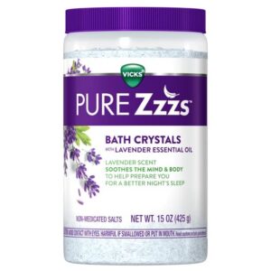 zzzquil pure zzzs lavender scented bath crystals, bath salts with lavender essential oils, 15 oz