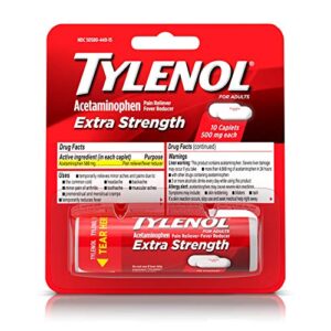 tylenol, extra strength caplets with 500 mg acetaminophen pain reliever fever reducer ct, multicolor, 10 count