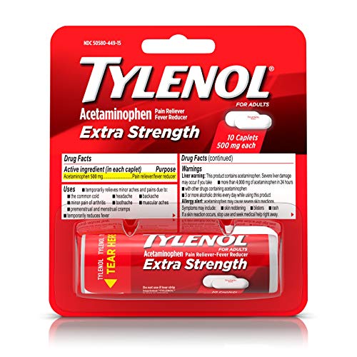 Tylenol, Extra Strength Caplets with 500 mg Acetaminophen Pain Reliever Fever Reducer ct, Multicolor, 10 Count