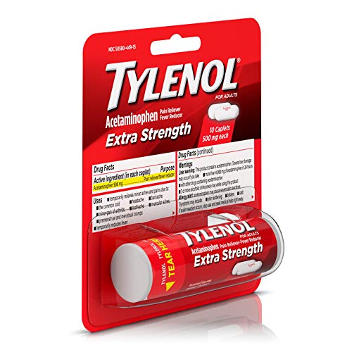 Tylenol, Extra Strength Caplets with 500 mg Acetaminophen Pain Reliever Fever Reducer ct, Multicolor, 10 Count