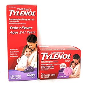 Tylenol Children's Liquid (4 fl. oz) & Chewable (24 ct), Pain Relief, Grape, 2 Piece Bundle