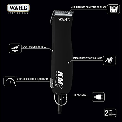 Wahl Professional Animal KM2 2-Speed Pet, Dog, and Horse Clipper Kit (#9757-200), Black