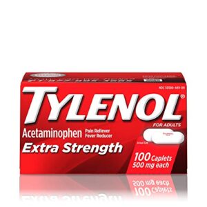 tylenol extra strength caplets with 500 mg acetaminophen, pain reliever & fever reducer, acetaminophen for headache, backache & menstrual pain relief, 100 ct