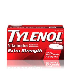 Tylenol Extra Strength Caplets with 500 mg Acetaminophen, Pain Reliever & Fever Reducer, Acetaminophen for Headache, Backache & Menstrual Pain Relief, 100 ct