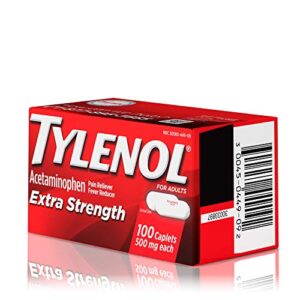 Tylenol Extra Strength Caplets with 500 mg Acetaminophen, Pain Reliever & Fever Reducer, Acetaminophen for Headache, Backache & Menstrual Pain Relief, 100 ct