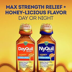 Vicks DayQuil & NyQuil Severe Honey Combo Pack, Cold & Flu Medicine, Max Strength Relief for Fever, Sore Throat, Sinus Pressure, Stuffy Nose, Honey Flavor, 2 x 12 oz Bottles, 1 NyQuil, 1 DayQuil