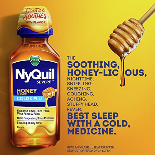 Vicks DayQuil & NyQuil Severe Honey Combo Pack, Cold & Flu Medicine, Max Strength Relief for Fever, Sore Throat, Sinus Pressure, Stuffy Nose, Honey Flavor, 2 x 12 oz Bottles, 1 NyQuil, 1 DayQuil