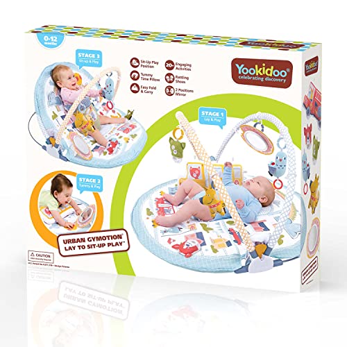 Yookidoo 3-in-1 Urban Baby Gym. Lay-to-Sit Up Play Mat with Tummy Time Pillow and Infant Toys. Easy Fold and Carry. 0-12 Month