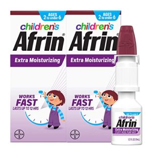 afrin childrens, age 2-6, extra moisturizing stuffy kids nasal spray pump mist, 12 hour nasal congestion relief – twin pack, 30 ml