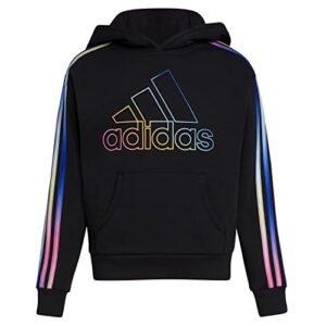adidas girls’ gradient fleece pullover hoodie, black with multicolor, x-large