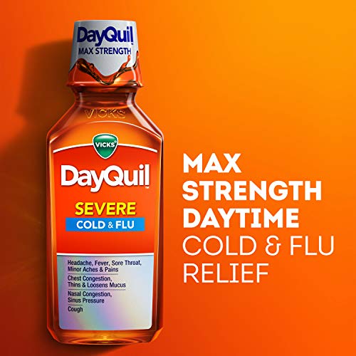 Vicks DayQuil and NyQuil SEVERE Cold & Flu Berry Liquid Medicine, Max Strength Relief for Headache, Fever, Sore Throat, Nasal Congestion, Cough, Combo Pack, 2 x 12 oz Bottles, 1 NyQuil, 1 DayQuil