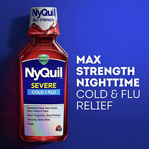 Vicks DayQuil and NyQuil SEVERE Cold & Flu Berry Liquid Medicine, Max Strength Relief for Headache, Fever, Sore Throat, Nasal Congestion, Cough, Combo Pack, 2 x 12 oz Bottles, 1 NyQuil, 1 DayQuil