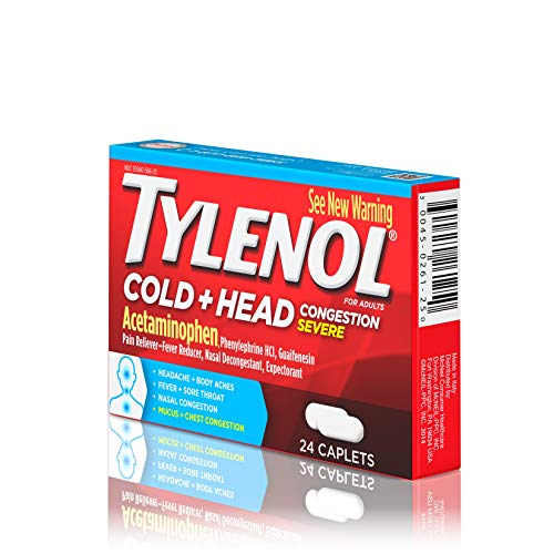 Tylenol Cold + Head Congestion Severe Medicine Caplets for Fever, Pain & Congestion Relief, 24 ct.