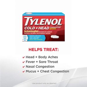 Tylenol Cold + Head Congestion Severe Medicine Caplets for Fever, Pain & Congestion Relief, 24 ct.