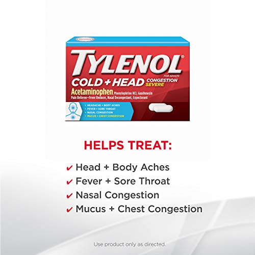 Tylenol Cold + Head Congestion Severe Medicine Caplets for Fever, Pain & Congestion Relief, 24 ct.