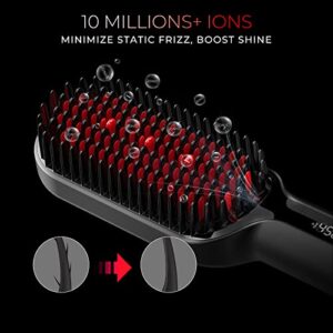 2023 Upgraded Hair Straightener Brush | TYMO Ionic Plus Straightening Brush with 16 Temps, 30s Heat-up, Dual Voltage | Brush Straightener for Women | Heated Styling Brush for Thick Curly Hair