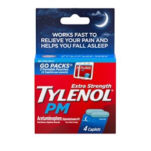 tylenol pm extra strength nighttime pain reliever sleep aid caplets, 500 mg acetaminophen, 25 mg diphenhydramine hcl, relief for nighttime aches & pains, travel size, 2 packs of 2 caplets