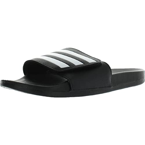 adidas Unisex Adilette Comfort Adjustable Slides Sandal, Black/White/Black, 9 US Men