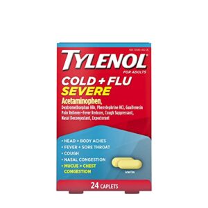 tylenol cold + flu severe medicine caplets for cold & flu symptom relief, fever reducer, pain reliever, cough suppressant, nasal decongestant & expectorant, 24 ct. ( pack of 6)