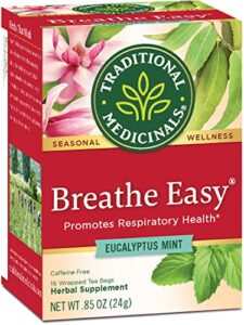 traditional medicinals breathe easy eucalyptus mint herbal tea, promotes respiratory health, (pack of 1) – 16 tea bags