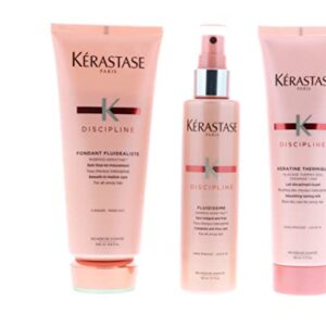 Kerastase Discipline Frizzy Hair Kit, Keratin Thermique 5.1 Oz, Discipline Fluidissime 5.1 Oz & Kerastase Fondant Fluidealiste 6.8 Oz