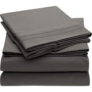 mellanni queen sheet set – iconic collection bedding sheets & pillowcases – hotel luxury, extra soft, cooling bed sheets – deep pocket up to 16″ – wrinkle, fade, stain resistant – 4 pc (queen, gray)