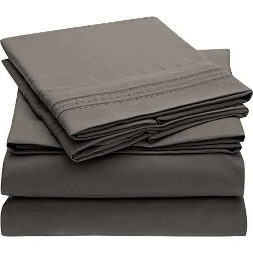 Mellanni Queen Sheet Set - Iconic Collection Bedding Sheets & Pillowcases - Hotel Luxury, Extra Soft, Cooling Bed Sheets - Deep Pocket up to 16" - Wrinkle, Fade, Stain Resistant - 4 PC (Queen, Gray)