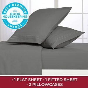 Mellanni Queen Sheet Set - Iconic Collection Bedding Sheets & Pillowcases - Hotel Luxury, Extra Soft, Cooling Bed Sheets - Deep Pocket up to 16" - Wrinkle, Fade, Stain Resistant - 4 PC (Queen, Gray)