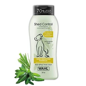 wahl shed control pet shampoo for dog shedding & dander – lemongrass, sage, oatmeal, & aloe for healthy coats & skin – 24 oz – model 820005a