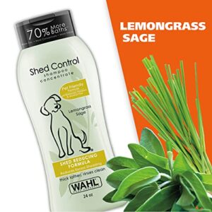 WAHL Shed Control Pet Shampoo for Dog Shedding & Dander – Lemongrass, Sage, Oatmeal, & Aloe for Healthy Coats & Skin – 24 Oz - Model 820005A