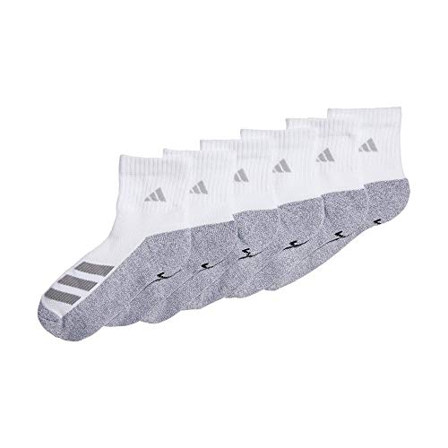 adidas Kids-Boy's/Girl's Cushioned Angle Stripe Quarter Socks (6-Pair), White/Grey/Light Onix Grey, Large