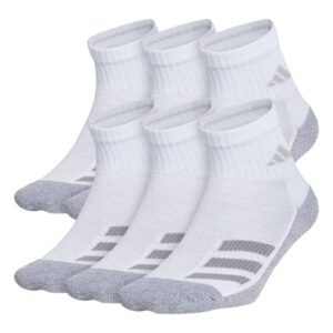 adidas kids-boy’s/girl’s cushioned angle stripe quarter socks (6-pair), white/grey/light onix grey, large
