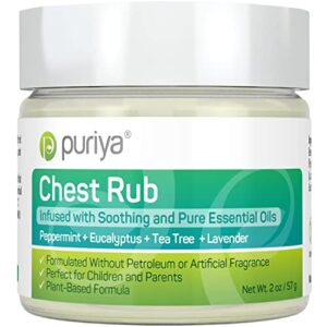 puriya chest rub cream support for congestion and sinuses, breathe ease balm, plant rich active formula, eucalyptus oil, lavender, tea tree, supports sinus and nasal passages, safe for kids and adult