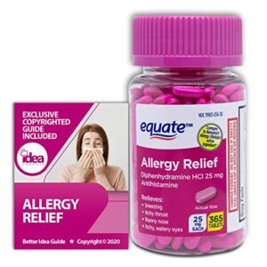 equate allergy relief tablets with diphenhydramine hcl 25mg antihistamine, 365 ct bundle with exclusive “allergy relief” – better idea guide (2 items)