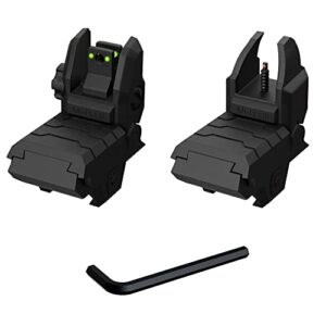 rtmgob flip up sights – fiber optic red green dot sights folding polymer sights for picatinny rail adjustable front and backup sights set (black)