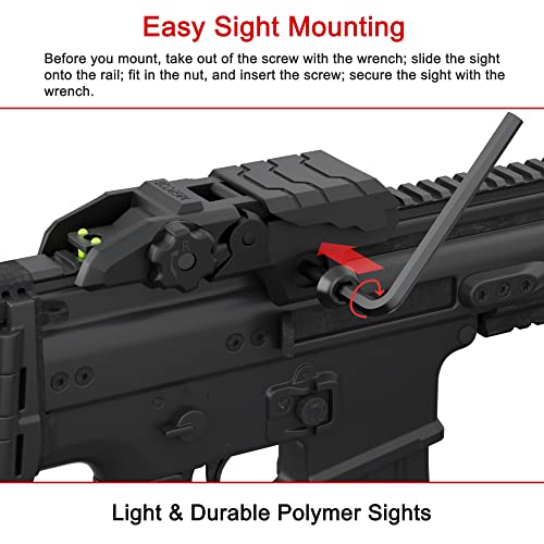 RTMGOB Flip Up Sights - Fiber Optic Red Green Dot Sights Folding Polymer Sights for Picatinny Rail Adjustable Front and Backup Sights Set (Black)