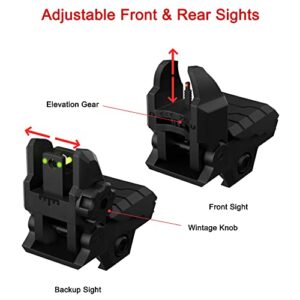 RTMGOB Flip Up Sights - Fiber Optic Red Green Dot Sights Folding Polymer Sights for Picatinny Rail Adjustable Front and Backup Sights Set (Black)