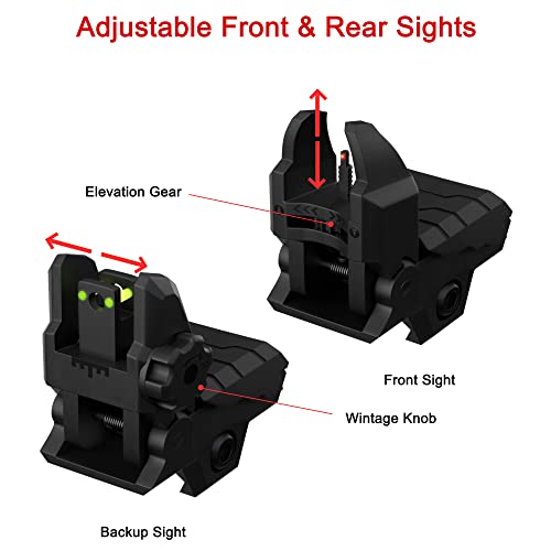 RTMGOB Flip Up Sights - Fiber Optic Red Green Dot Sights Folding Polymer Sights for Picatinny Rail Adjustable Front and Backup Sights Set (Black)