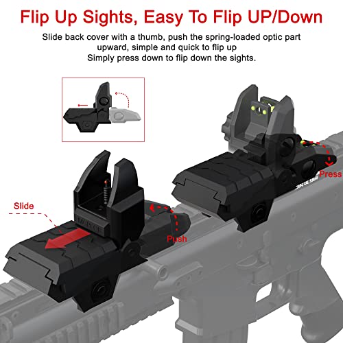 RTMGOB Flip Up Sights - Fiber Optic Red Green Dot Sights Folding Polymer Sights for Picatinny Rail Adjustable Front and Backup Sights Set (Black)