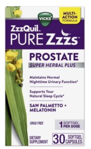vicks zzzquil pure zzzs prostate super herbal blend nighttime melatonin sleep aid, 30 softgels