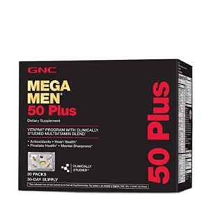 gnc mega men 50 plus vitapak, 30 packs, support heart and prostate health and promotes mental sharpness