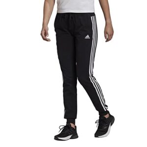 adidas Women's Essentials Single Jersey 3-Stripes Pants, Black/White, Small