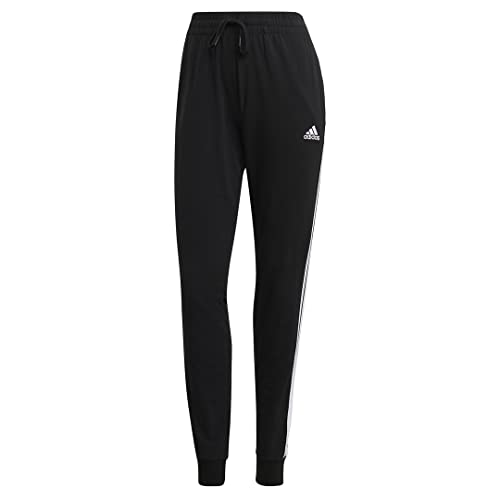 adidas Women's Essentials Single Jersey 3-Stripes Pants, Black/White, Small