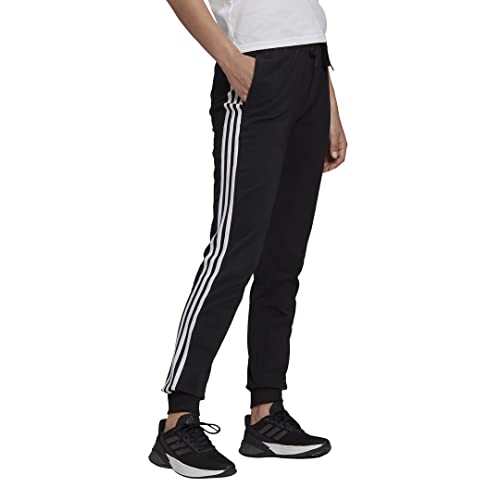 adidas Women's Essentials Single Jersey 3-Stripes Pants, Black/White, Small